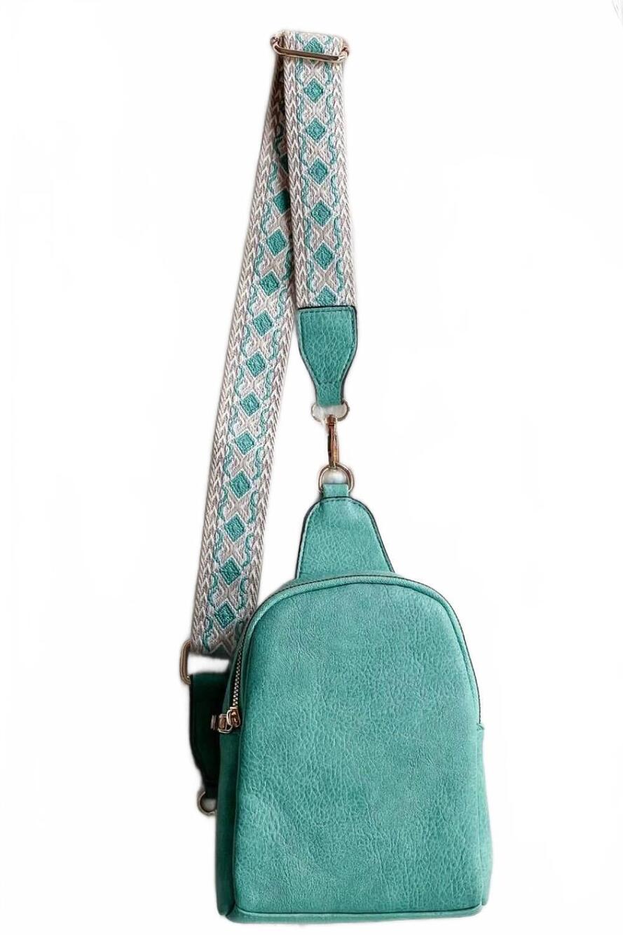 NEW JEN & CO. women's ellen guitar strap sling bag in turquoise